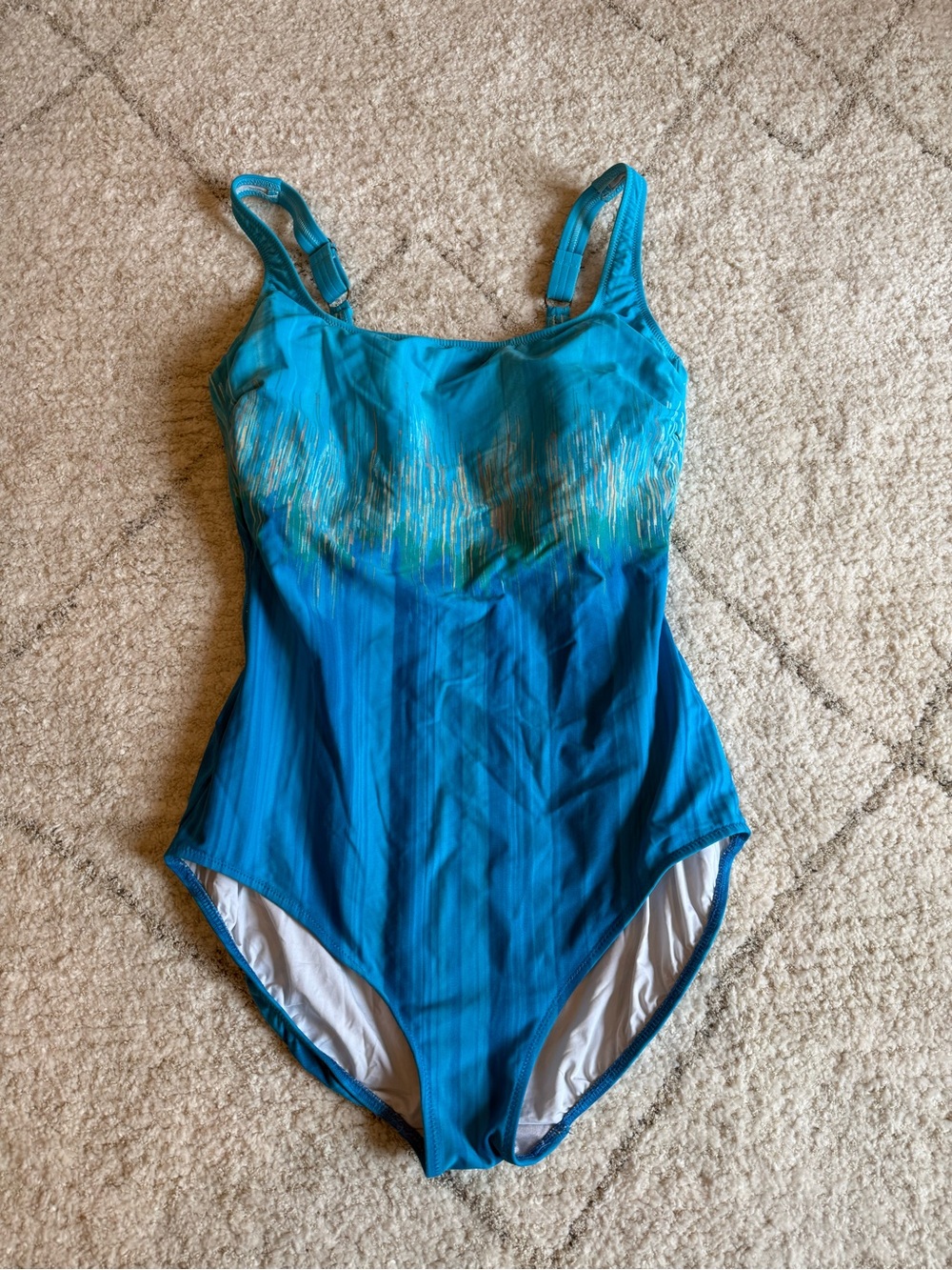 Women’s Blue Ombre One-Piece Swimsuit with Metallic Detail Size L